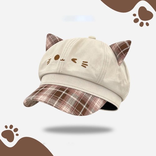 Cute cat ear newsboy cap - cat, women