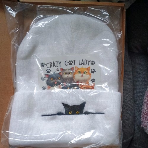 Embroidered beanie hat white - embroidered,