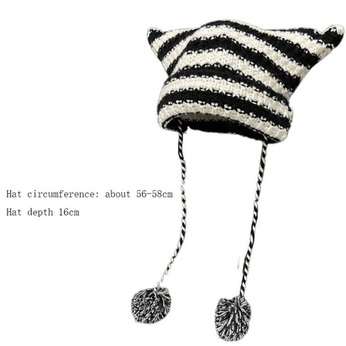 Wool knitting striped beanie - wool,