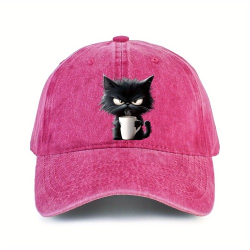 Black cat printed baseball - baseball, cap