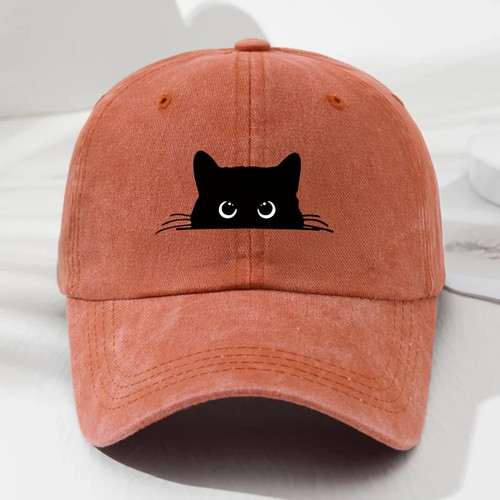 Black cat printed baseball - black, cap