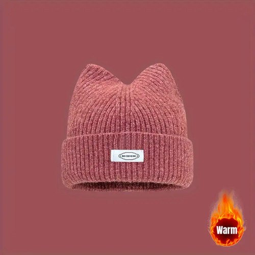 Women cat ear knit beanie - ear,