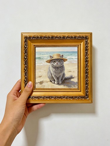 Grey cat straw hat beach - grey,